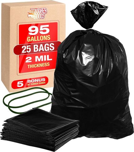 95 Gallon Heavy Duty Black Garbage Can Liner for Trash, Storage, Yard Waste, Commercial Use Industrial Grade Bags with 30" Rubber Bands in Saudi Arabia