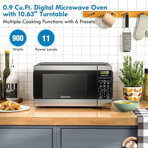 Kenmore KMCMWP11S2-10 Countertop Microwave 6 Auto-Preset Menus, Child Lock, Defrost & Express Cooking Features, 1.1 Cu Ft, Stainless Steel 1000W in Saudi Arabia