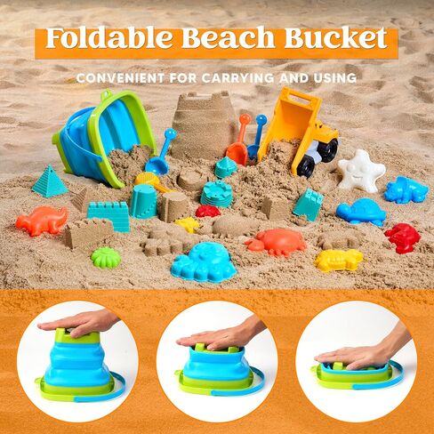 Sloosh Beach Sand Toys Set - Dump Truck Car Toys with Sand Molds for Toddlers Outdoor Play, Collapsible Foldable Buckets Mesh Bag Sand Shovels Castle Animal Mold Sets, Kids Ages Sandbox Toys (Animals) in Saudi Arabia