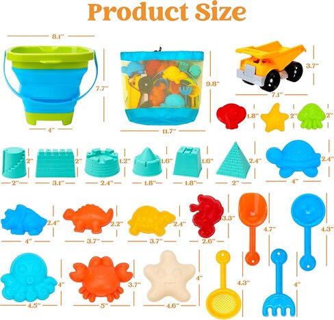 Sloosh Beach Sand Toys Set - Dump Truck Car Toys with Sand Molds for Toddlers Outdoor Play, Collapsible Foldable Buckets Mesh Bag Sand Shovels Castle Animal Mold Sets, Kids Ages Sandbox Toys (Animals) in Saudi Arabia