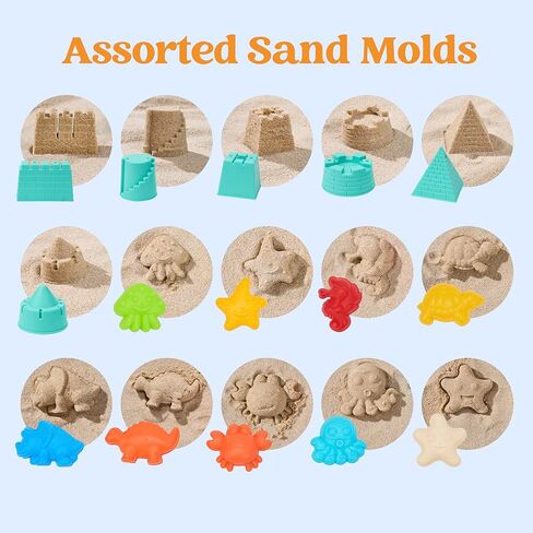 Sloosh Beach Sand Toys Set - Dump Truck Car Toys with Sand Molds for Toddlers Outdoor Play, Collapsible Foldable Buckets Mesh Bag Sand Shovels Castle Animal Mold Sets, Kids Ages Sandbox Toys (Animals) in Saudi Arabia
