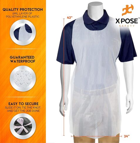 Xpose Safety 100 Blue Plastic Disposable Aprons for Cooking & more Individually Packaged, Durable 1 Mil Waterproof Polyethylene 24" x 48" in Kuwait
