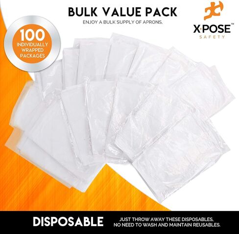 Xpose Safety 100 Blue Plastic Disposable Aprons for Cooking & more Individually Packaged, Durable 1 Mil Waterproof Polyethylene 24" x 48" in Kuwait