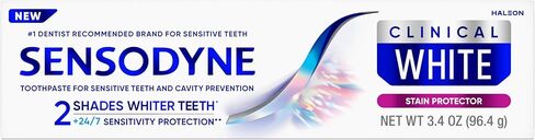 معجون أسنان سنسوداين كلينيكال وايت، واقي للبقع، تبييض الأسنان الحساسة، 3.4 أونصة × 3 + غسول الفم بروناميل لإصلاح المينا المكثف، انتعاش إضافي، 16.9 أونصة سائلة × 3 in Kuwait