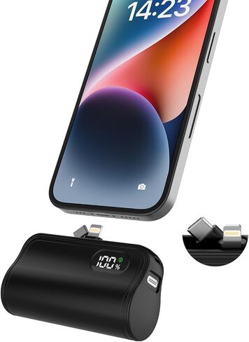 شاحن محمول ببنك طاقة صغير بقدرة 6000 مللي أمبير في الساعة مع إضاءة مدمجة وموصل USB-C لهواتف iPhone وAndroid، شاحن هاتف للسفر متوافق مع سلسلة Samsung iPhone 15/14/13/12/11 (أسود) in Saudi Arabia