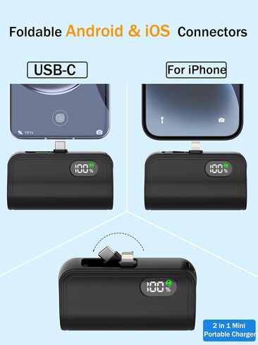 شاحن محمول ببنك طاقة صغير بقدرة 6000 مللي أمبير في الساعة مع إضاءة مدمجة وموصل USB-C لهواتف iPhone وAndroid، شاحن هاتف للسفر متوافق مع سلسلة Samsung iPhone 15/14/13/12/11 (أسود) in Saudi Arabia