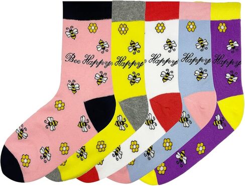 Cute Panda Animal Fun Cool Bee Pattern Ducks Novelty Cotton Crew Socks, Gifts Pack for Women and Girls, Size 6-9 in Saudi Arabia