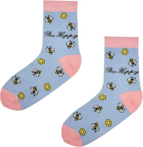 Cute Panda Animal Fun Cool Bee Pattern Ducks Novelty Cotton Crew Socks, Gifts Pack for Women and Girls, Size 6-9 in Saudi Arabia