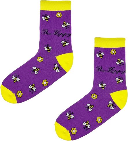 Cute Panda Animal Fun Cool Bee Pattern Ducks Novelty Cotton Crew Socks, Gifts Pack for Women and Girls, Size 6-9 in Saudi Arabia