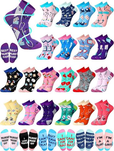 20 Pairs Nurse Compression Socks for Women Circulation 15-20 Mmhg Ankle Compression Socks Novelty Funny Nurse Week Graduation Gifts for Nursing School Medical Assistant Appreciation Gifts in Kuwait
