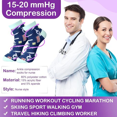 20 Pairs Nurse Compression Socks for Women Circulation 15-20 Mmhg Ankle Compression Socks Novelty Funny Nurse Week Graduation Gifts for Nursing School Medical Assistant Appreciation Gifts in Kuwait