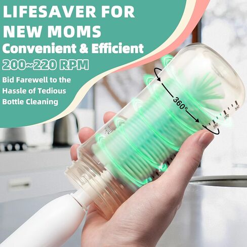 Electric Bottle Brush Cleaner, Rechargable Electric Baby Bottle Brush for Travel, Waterproof Electric Bottle Cleaner Set with Nipple & Straw Brush, Perfect Essentials Gift for Mom After Birth, Green in Saudi Arabia