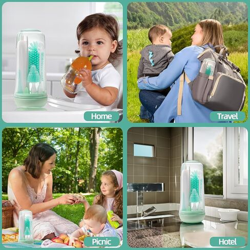 Electric Bottle Brush Cleaner, Rechargable Electric Baby Bottle Brush for Travel, Waterproof Electric Bottle Cleaner Set with Nipple & Straw Brush, Perfect Essentials Gift for Mom After Birth, Green in Saudi Arabia