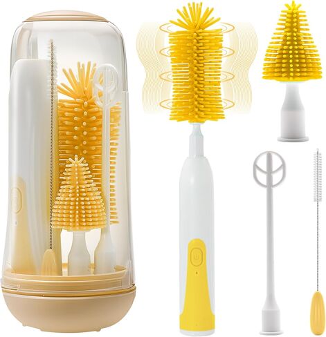 Electric Bottle Brush Cleaner, Rechargable Electric Baby Bottle Brush for Travel, Waterproof Electric Bottle Cleaner Set with Nipple & Straw Brush, Perfect Essentials Gift for Mom After Birth, Green in Saudi Arabia