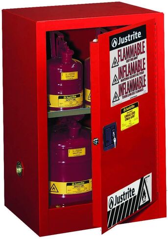 Justrite 891201 Sure-Grip EX Galvanized Steel 1 Door Manual Flammable Compac Safety Storage Cabinet, 12 Gallon Capacity, 23-1/4" Width x 35" Height x 18" Depth, 1 Adjustable Shelfs, Red in Saudi Arabia
