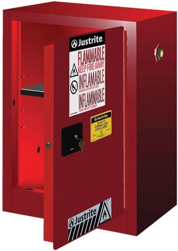 Justrite 891201 Sure-Grip EX Galvanized Steel 1 Door Manual Flammable Compac Safety Storage Cabinet, 12 Gallon Capacity, 23-1/4" Width x 35" Height x 18" Depth, 1 Adjustable Shelfs, Red in Saudi Arabia
