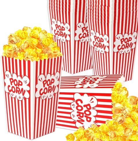 DECYOOL Paper Popcorn Bags, 14oz Popcorn Bags Black and White Movie Night Popcorn Boxes 100pack Mini Pop Corn Buckets and Container for Home,Carnival Party, Decorations in Saudi Arabia