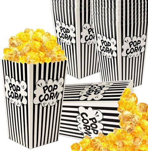 DECYOOL Paper Popcorn Bags, 14oz Popcorn Bags Black and White Movie Night Popcorn Boxes 100pack Mini Pop Corn Buckets and Container for Home,Carnival Party, Decorations in Kuwait