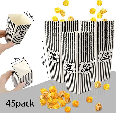 DECYOOL Paper Popcorn Bags, 14oz Popcorn Bags Black and White Movie Night Popcorn Boxes 100pack Mini Pop Corn Buckets and Container for Home,Carnival Party, Decorations in Kuwait