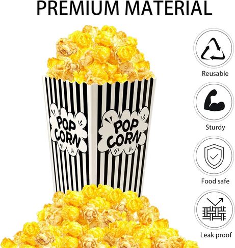DECYOOL Paper Popcorn Bags, 14oz Popcorn Bags Black and White Movie Night Popcorn Boxes 100pack Mini Pop Corn Buckets and Container for Home,Carnival Party, Decorations in Kuwait