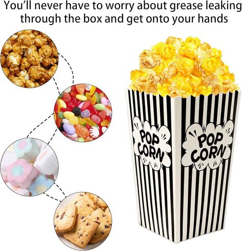 DECYOOL Paper Popcorn Bags, 14oz Popcorn Bags Black and White Movie Night Popcorn Boxes 100pack Mini Pop Corn Buckets and Container for Home,Carnival Party, Decorations in Kuwait