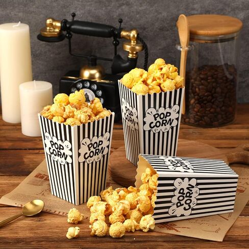 DECYOOL Paper Popcorn Bags, 14oz Popcorn Bags Black and White Movie Night Popcorn Boxes 100pack Mini Pop Corn Buckets and Container for Home,Carnival Party, Decorations in Kuwait