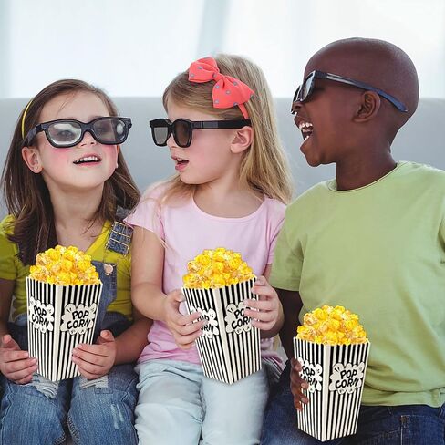 DECYOOL Paper Popcorn Bags, 14oz Popcorn Bags Black and White Movie Night Popcorn Boxes 100pack Mini Pop Corn Buckets and Container for Home,Carnival Party, Decorations in Kuwait