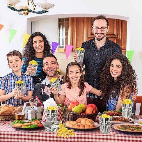 DECYOOL Paper Popcorn Bags, 14oz Popcorn Bags Black and White Movie Night Popcorn Boxes 100pack Mini Pop Corn Buckets and Container for Home,Carnival Party, Decorations in Kuwait