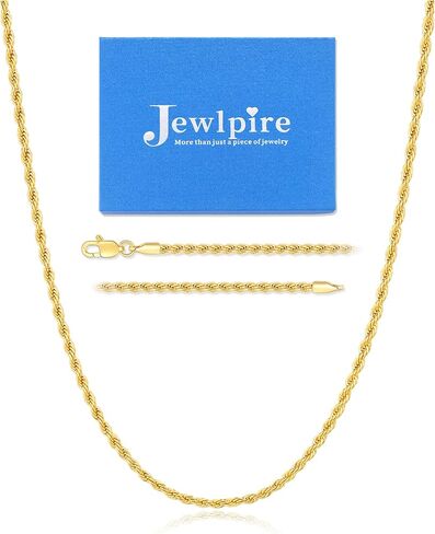 Jewlpire 14K الذهب حبل سلسلة قلادة للرجال النساء الأولاد، 2.5 مم 3 مم 4 مم قطع الماس سلسلة حبل الفولاذ المقاوم للصدأ للرجال قوي ومريح الرجال سلسلة القلائد، 16 18 20 22 24 26 بوصة in Kuwait