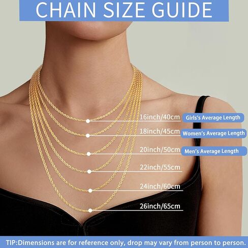 Jewlpire 14K الذهب حبل سلسلة قلادة للرجال النساء الأولاد، 2.5 مم 3 مم 4 مم قطع الماس سلسلة حبل الفولاذ المقاوم للصدأ للرجال قوي ومريح الرجال سلسلة القلائد، 16 18 20 22 24 26 بوصة in Kuwait