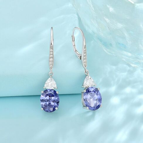 Oval Dangle Drop Earrings for Women 925 Sterling Silver Leverback Earrings Birthstone Jewelry Gifts for Her in Kuwait