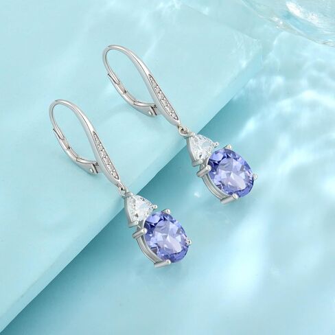 Oval Dangle Drop Earrings for Women 925 Sterling Silver Leverback Earrings Birthstone Jewelry Gifts for Her in Kuwait