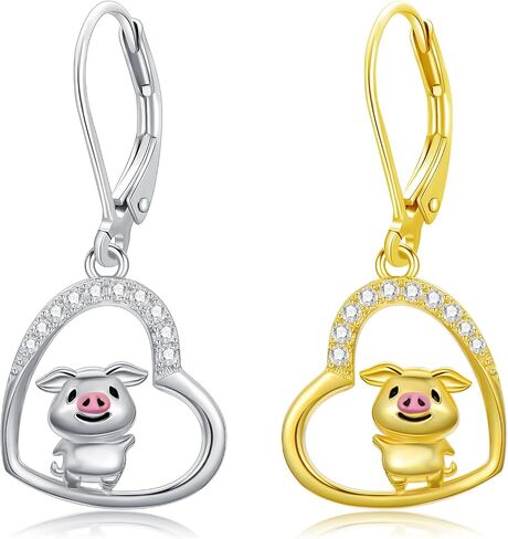 Pig/Hummingbird Earrings 925 Sterling Silver Lever Back Dangle Earrings Cute Animal Jewelry Gifts for Women in Saudi Arabia
