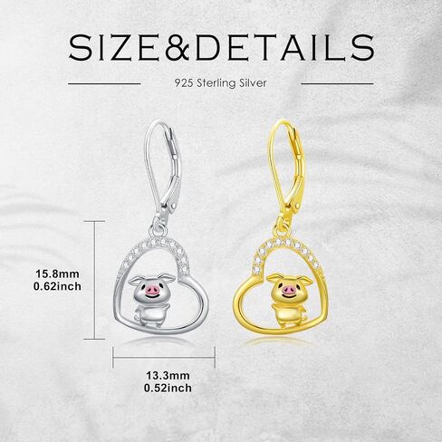 Pig/Hummingbird Earrings 925 Sterling Silver Lever Back Dangle Earrings Cute Animal Jewelry Gifts for Women in Saudi Arabia