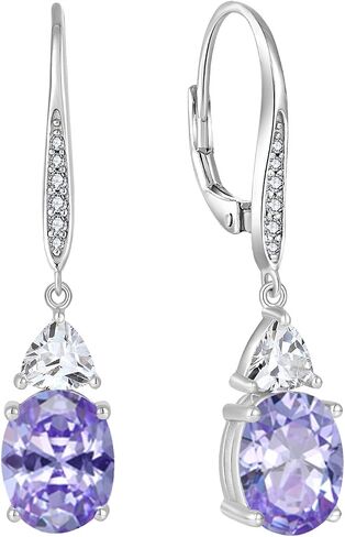 Oval Dangle Drop Earrings for Women 925 Sterling Silver Leverback Earrings Birthstone Jewelry Gifts for Her in Kuwait