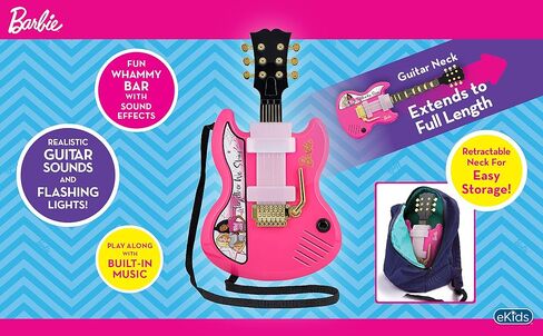 جيتار eKids Barbie Kids مع موسيقى مدمجة وبار Whammy Bar، لعبة جيتار موسيقية لمحبي ألعاب Barbie للفتيات in Saudi Arabia