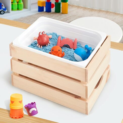 Beright Wooden Crates with a Storage Bin, Knagglig Box, Decorative Wood Crates Box, Wooden Storage Box for Kitchen, Bedroom, Closet, Rustic Country Decor in Kuwait