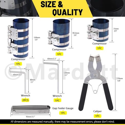مجموعة أدوات ضاغط حلقة المكبس 8 قطع 3 بوصة 4 بوصة 6 بوصة مع كماشة حلقة المكبس ومقياس ملمس من الفولاذ المقاوم للصدأ، أداة ضاغط حلقة مكبس محرك السيارة لجنرال موتورز in Kuwait