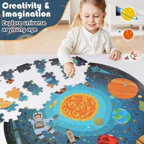 Floor Puzzles for Kids Ages 4-8, 71 Piece Dinosaur Large Jigsaw Puzzle for Kids Ages 4-8, Round Toddler Puzzles Preschool Learning Educational Toys Gift for Boys Girls in Saudi Arabia