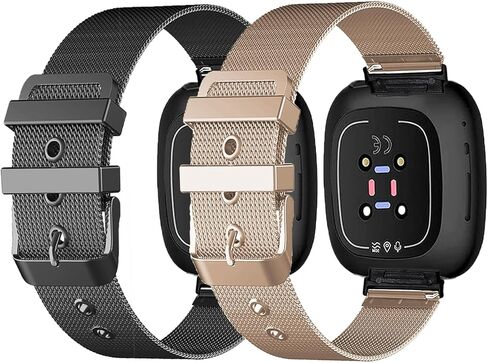 عبوتان من الأربطة المعدنية المتوافقة مع Fit bit Versa 3 /Fit bit Versa 4 /Fit bit Sense 2 /Fit bit Sense Bands للنساء والرجال، حزام بديل معدني قابل للتعديل من الفولاذ المقاوم للصدأ لـ Versa 3/Fit bit Sense in Kuwait