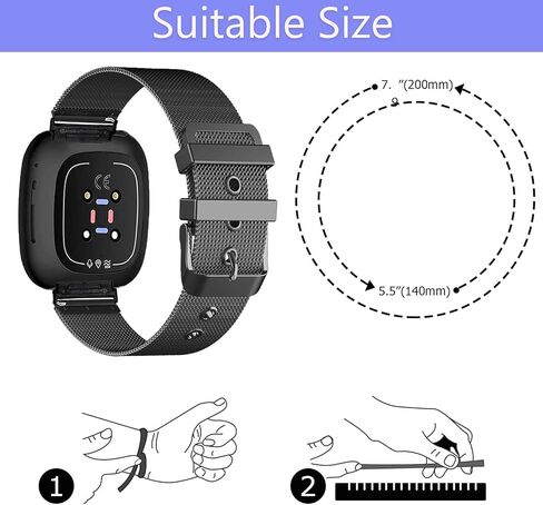 عبوتان من الأربطة المعدنية المتوافقة مع Fit bit Versa 3 /Fit bit Versa 4 /Fit bit Sense 2 /Fit bit Sense Bands للنساء والرجال، حزام بديل معدني قابل للتعديل من الفولاذ المقاوم للصدأ لـ Versa 3/Fit bit Sense in Kuwait