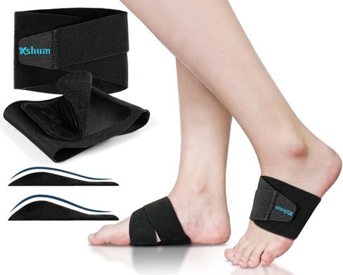 أكمام دعم قوس القدم المسطحة، أشرطة ضغط قوس قابلة للتعديل مع حشوات دعم قوس قابلة للإزالة لتخفيف التهاب اللفافة الأخمصية، والقوس الساقط والمرتفع، وتخفيف آلام القدمين - أسود in Kuwait