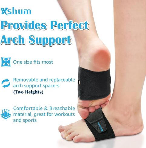 أكمام دعم قوس القدم المسطحة، أشرطة ضغط قوس قابلة للتعديل مع حشوات دعم قوس قابلة للإزالة لتخفيف التهاب اللفافة الأخمصية، والقوس الساقط والمرتفع، وتخفيف آلام القدمين - أسود in Kuwait