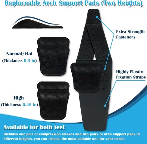 أكمام دعم قوس القدم المسطحة، أشرطة ضغط قوس قابلة للتعديل مع حشوات دعم قوس قابلة للإزالة لتخفيف التهاب اللفافة الأخمصية، والقوس الساقط والمرتفع، وتخفيف آلام القدمين - أسود in Kuwait