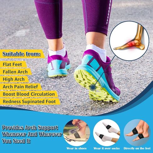 أكمام دعم قوس القدم المسطحة، أشرطة ضغط قوس قابلة للتعديل مع حشوات دعم قوس قابلة للإزالة لتخفيف التهاب اللفافة الأخمصية، والقوس الساقط والمرتفع، وتخفيف آلام القدمين - أسود in Kuwait