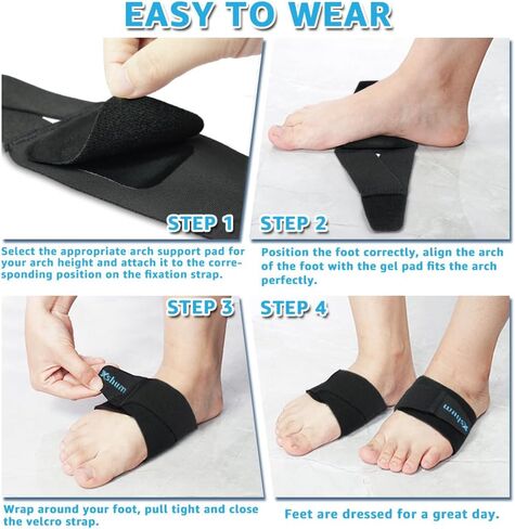 أكمام دعم قوس القدم المسطحة، أشرطة ضغط قوس قابلة للتعديل مع حشوات دعم قوس قابلة للإزالة لتخفيف التهاب اللفافة الأخمصية، والقوس الساقط والمرتفع، وتخفيف آلام القدمين - أسود in Kuwait