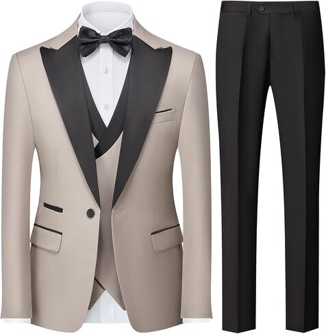 Rogers & Morris Tuxedo Suits for Men Solid 3 Piece Regular Fit Formal Set Peak Lapels One Button Jacket Vest Pants in Saudi Arabia