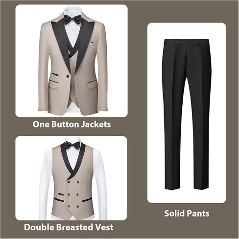 Rogers & Morris Tuxedo Suits for Men Solid 3 Piece Regular Fit Formal Set Peak Lapels One Button Jacket Vest Pants in Saudi Arabia
