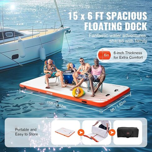 VEVOR Inflatable Floating Dock, Inflatable Dock Platform, Non-Slip Water Floating Dock Mat with Detachable Ladder & Portable Carrying Bag, Floating Platform Island Raft for Ocean Pool Beach in Saudi Arabia