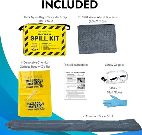 مجموعة أدوات الانسكاب العالمية لامتصاص الزيت والماء، مجموعة مكونة من 33 قطعة، مجموعة انسكابات الطرق الوعرة، مجموعة الانسكابات البيولوجية، مجموعة الانسكابات الكيميائية، مجموعة انسكابات الزيت، مجموعة تنظيف البول والقيء، الدم in Kuwait